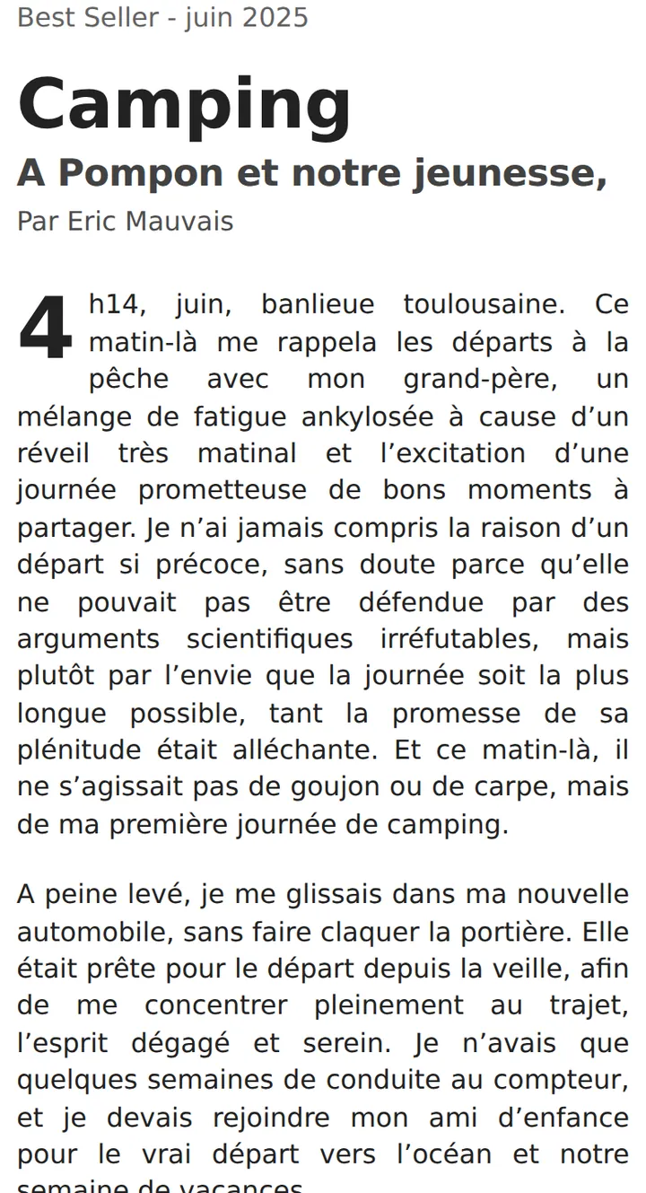 Début du récit Camping