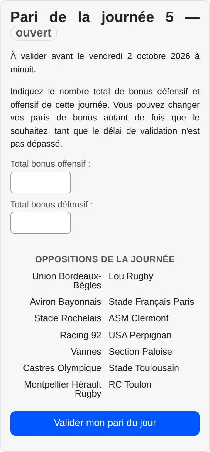 Pari sur les bonus de la journée, sur téléphone