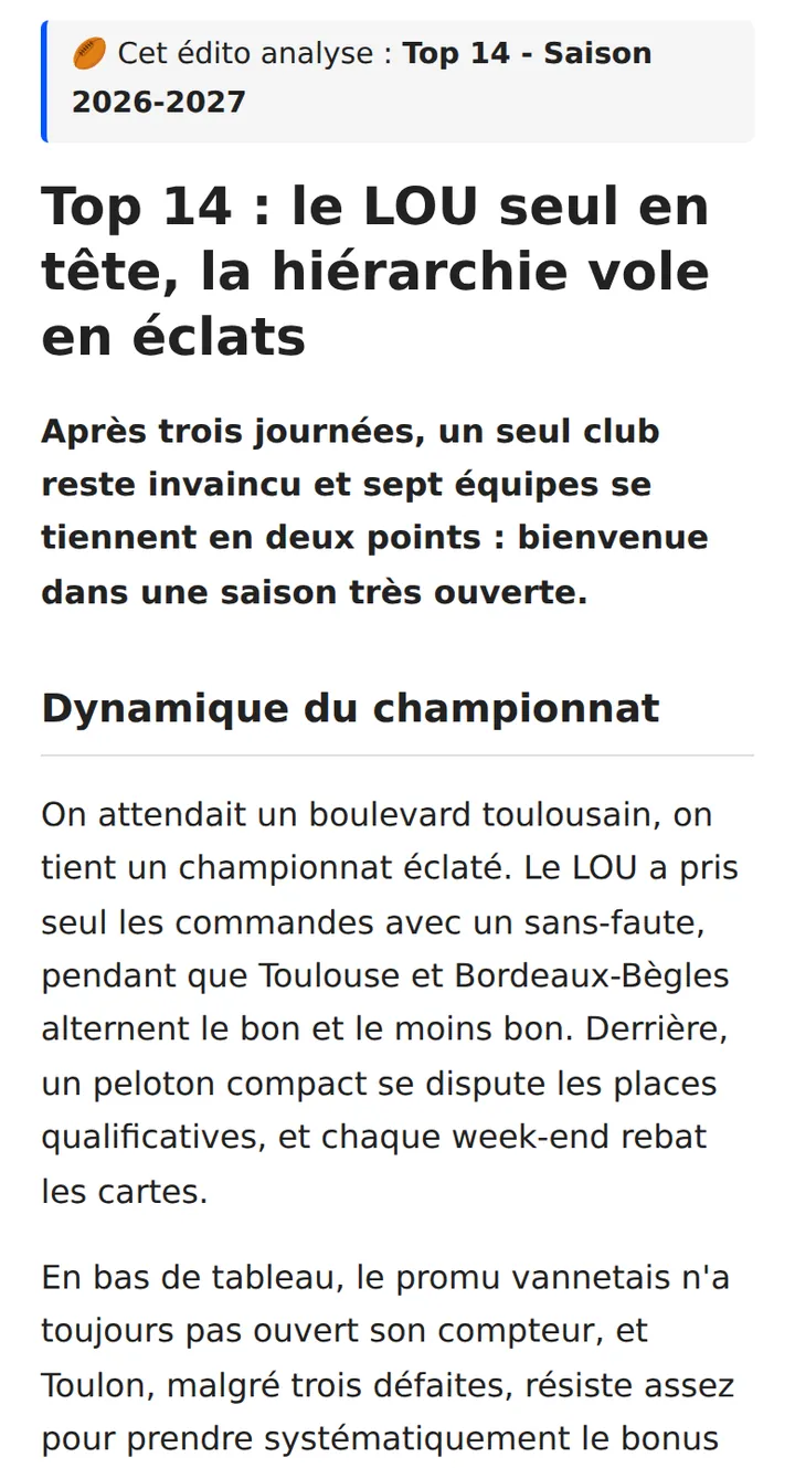 Édito de la semaine sur le Top 14